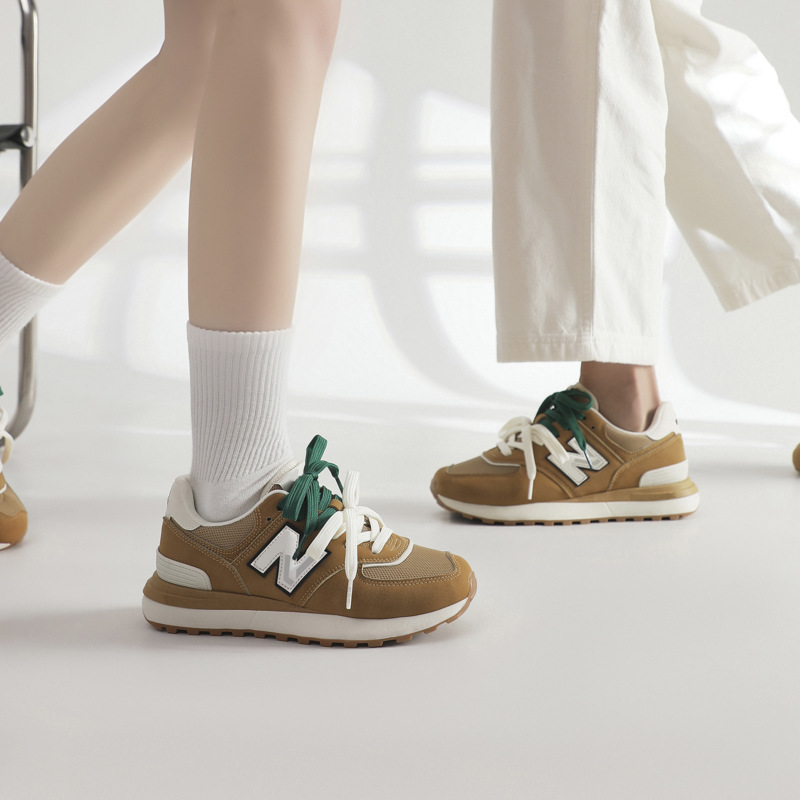 Giày sneaker nữ chunky đế dày phong cách retro, tăng chiều cao, đi chạy bộ và dạo phố — 574LG-2 lạc đà