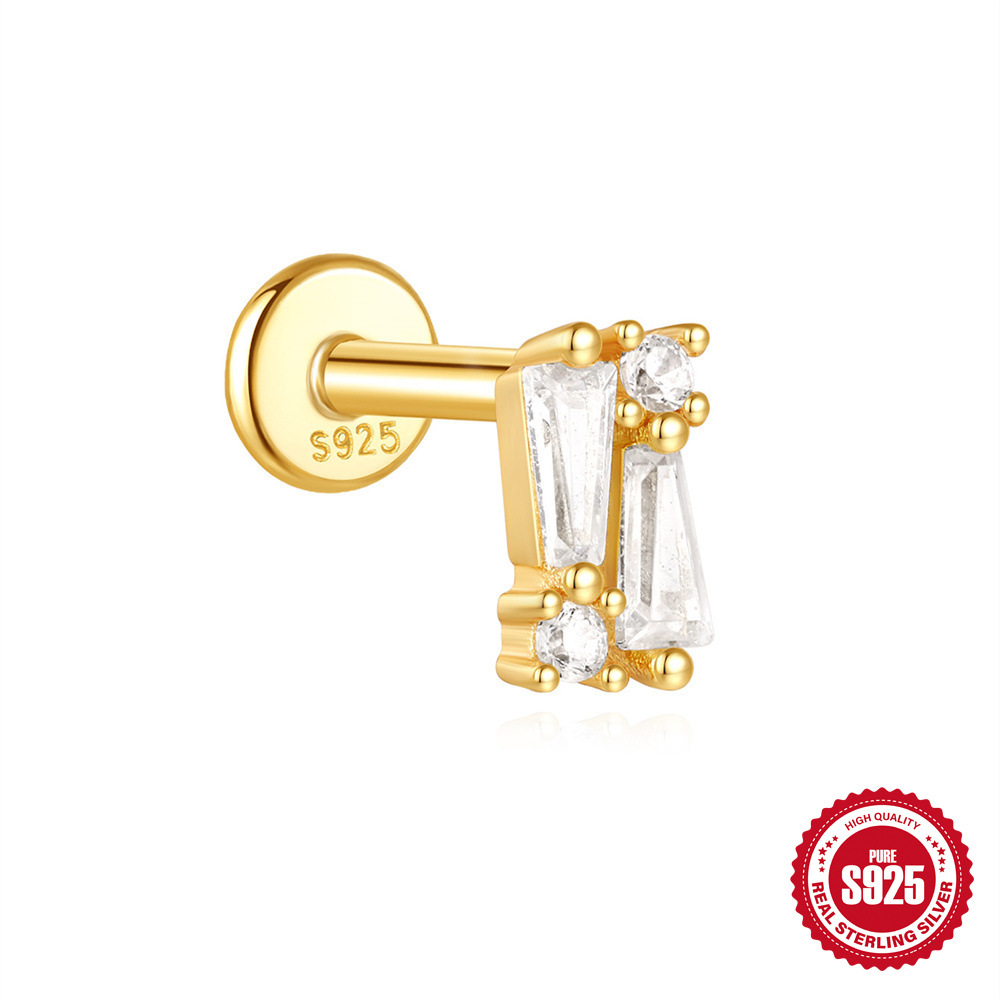 Pendientes de perforación en espiral de cartílago geométrico con diamantes de plata de ley s925 europea y americana