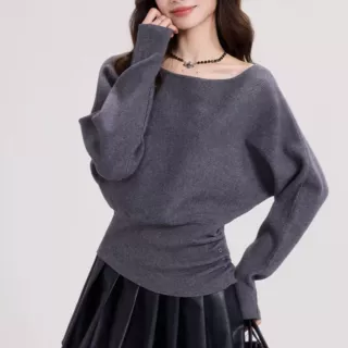 2026设计感纯欲一字肩针织衫女装早秋季慵懒收腰显瘦单穿长袖上衣