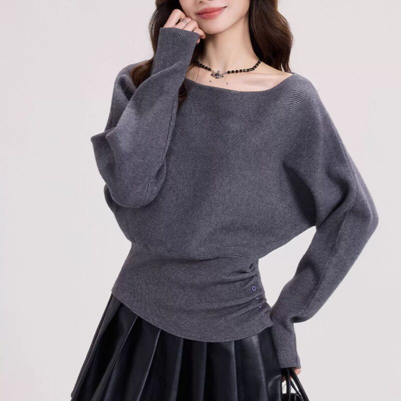 2026 Stylish Pure Desire Off-Shoulder Knitted Sweater for Women, Early Autumn Casual Slim-Fit Long Sleeve Top