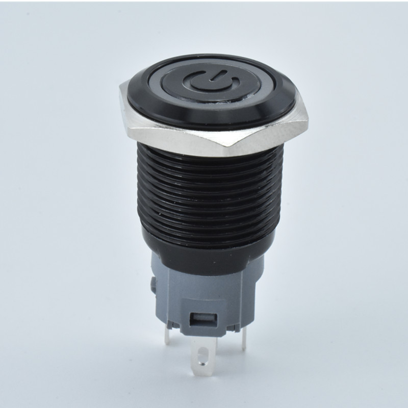 乐牛16mm环形电源符号标平头高头金属按钮开关自复（自锁）电源符