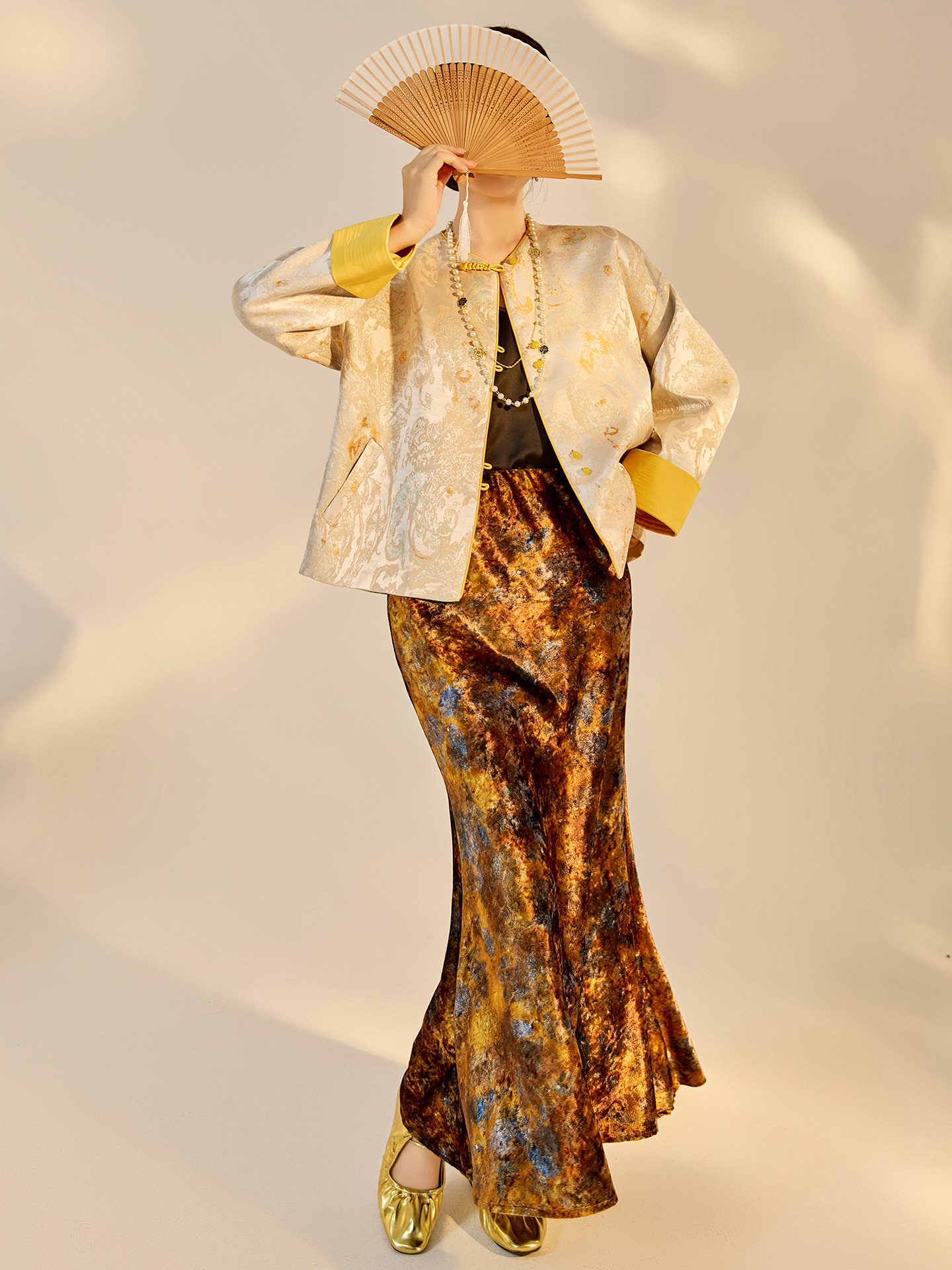 Áo khoác nữ kiểu Trung Hoa mới, chất liệu jacquard họa tiết nổi, phối khuy cài, form suông thu đông N9025 — Miju [phiên bản cotton], Hồng nhạt [phiên bản cotton], hồng nhạt, cơm cam