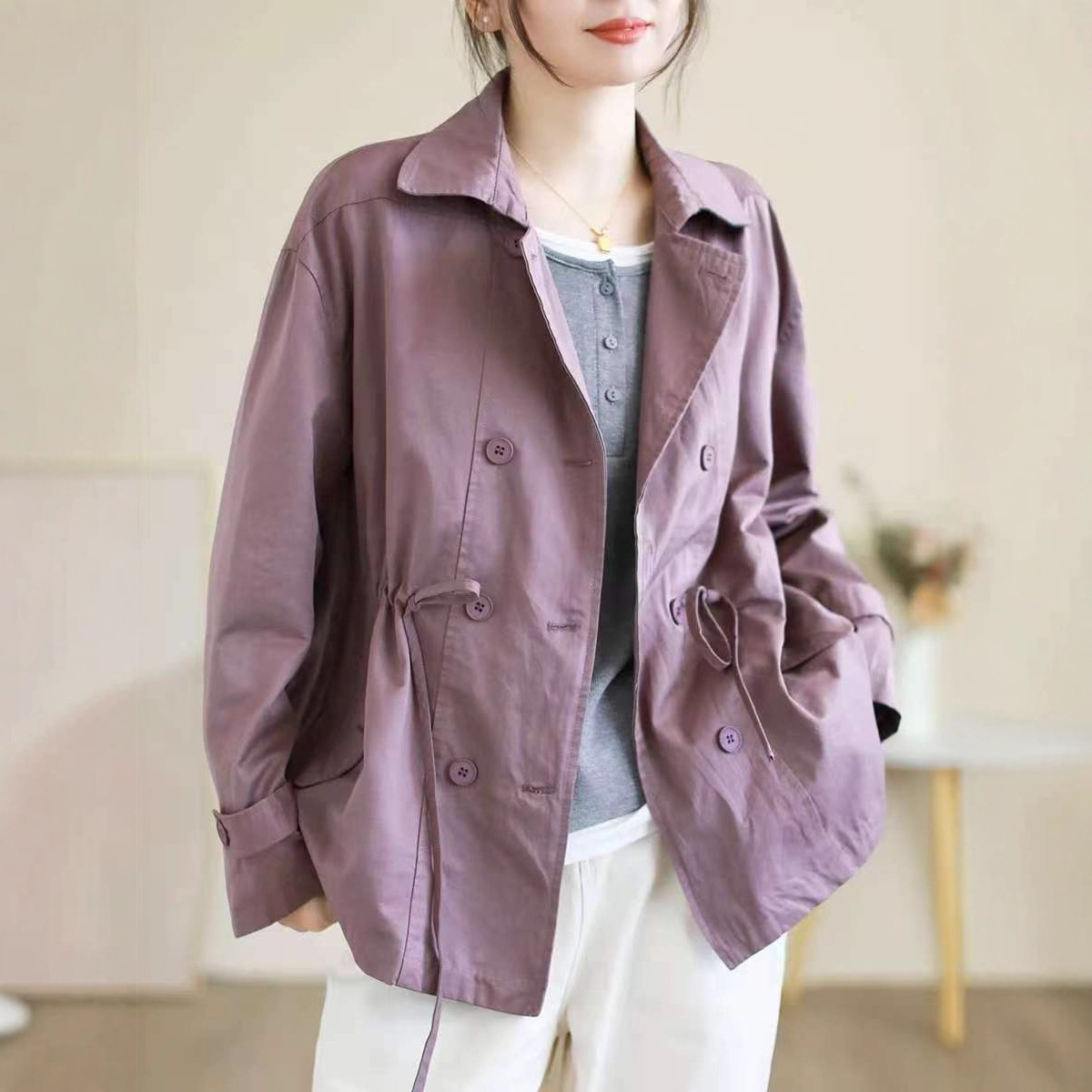 Guka Clothing 2025 Autumn/Winter New Vintage Trench Coat for Women, Double-Breasted with Belt, Slimming Mid-Length Casual Trench Coat