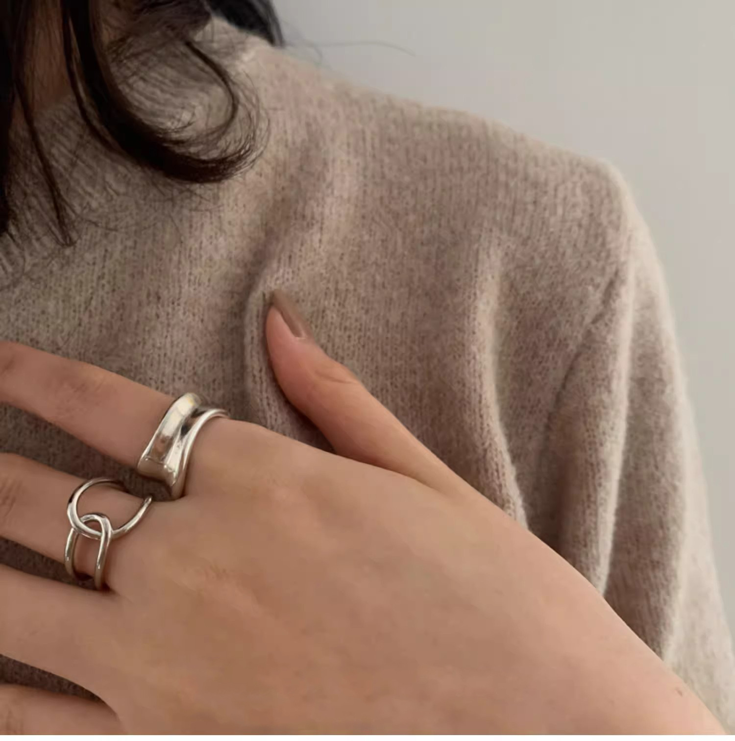 Wide Irregular Plain Band Cross Geometric Curves, Index Finger With Niche Open Design, Personalized Ring Wholesale_voghion.com
