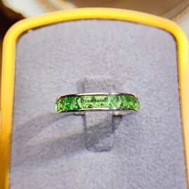 工厂批发爆款天然沙弗莱戒指S925银镶嵌主3*3热销欧美一件代发