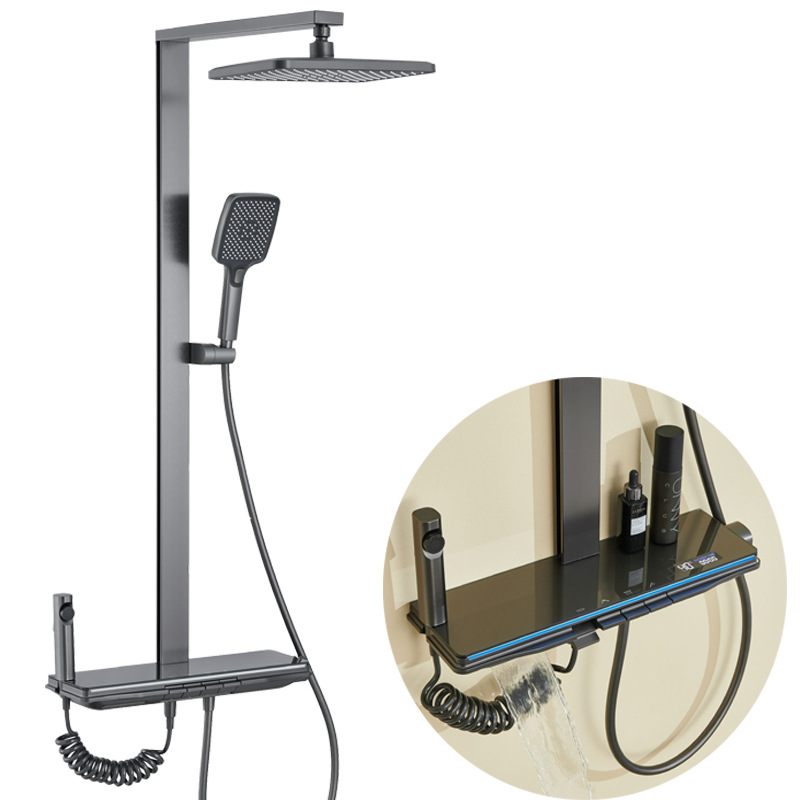 De alta gama blanco lechoso temperatura constante pantalla digital traje de ducha baño decoración spray de nuevo lámpara de eliminación de cloro traje sobrealimentado de cinco velocidades