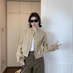 韩系卡其色毛呢棒球服外套女2025秋季新款高级感气质休闲短款夹克