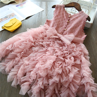 Princess Dress Girls Fluffy Gauze Summer 2025 New Cake Skirt Kidsren Baby Style Dress Gauze Skirt Super Fairy