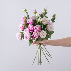 仿真花絨布珍珠玫瑰INS廠家家居裝飾婚慶手捧花植物牆假花MW03337