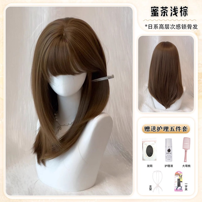 ウィッグフルヘッドカバーナチュラルストレートヘアリネンゴールデンハイレベル日本y2kインターネットセレブサブカルチャーショートヘアフルヘッドカバー|undefined