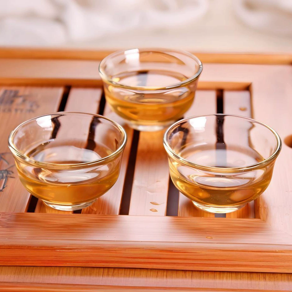 Glass Tea Cup Set, Chinese Style, 10×35 ml Travel/Home Tea Cups, Clear Double-Wall Glass