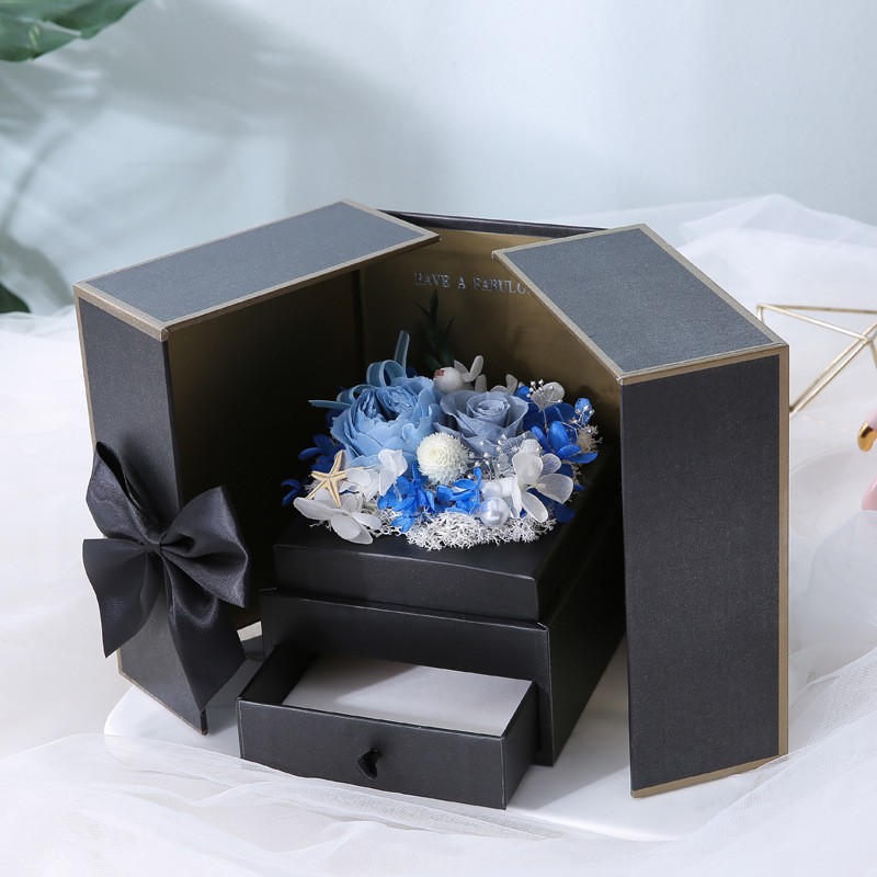 Caja de regalo de San Valentín 520 rosa lápiz labial collar joyero regalo de cumpleaños flor eterna caja de regalo de ventana al por mayor