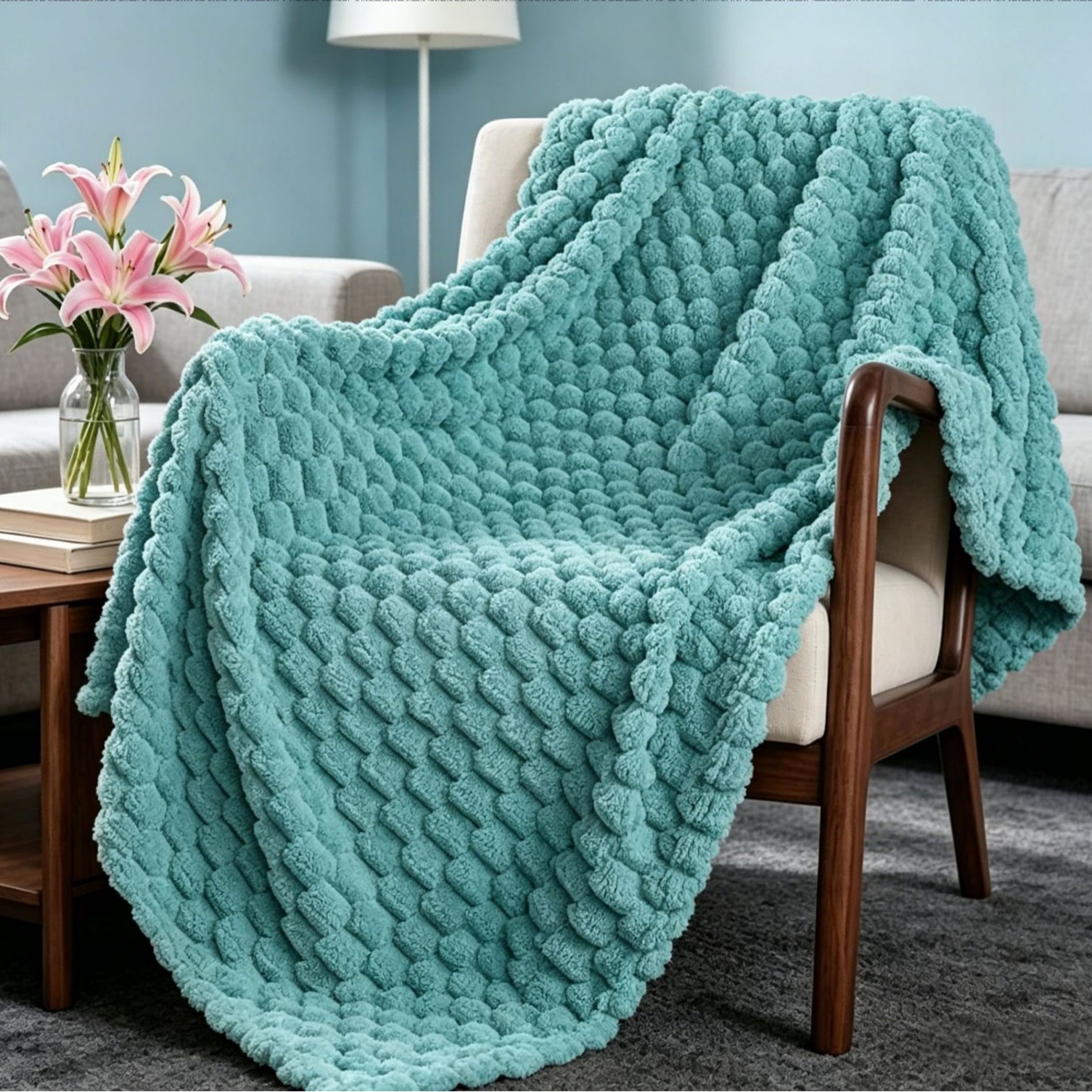 Manta Tejida Térmica para Siesta Jacquard 3D de Poliéster y Franela para Oficina y Dormitorio
