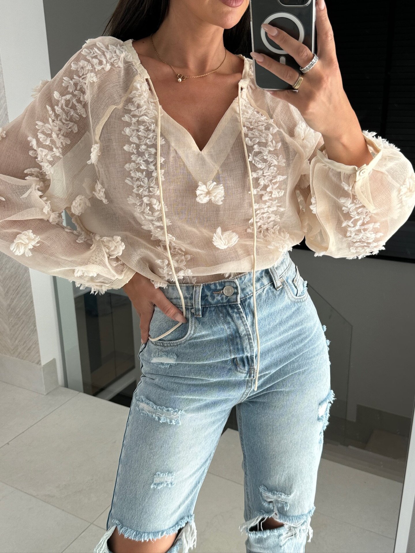 Women's Blouse Long Sleeve Blouses Jacquard Streetwear Solid Color Flower display picture 14