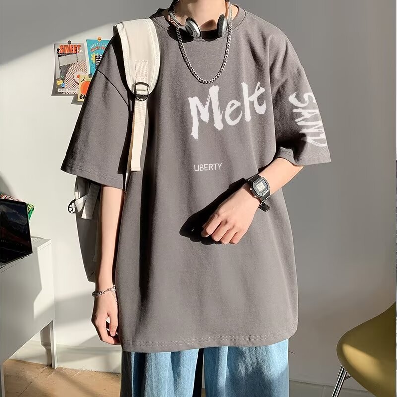 Trendy Short-sleeved T-shirt Men's Summer New National Trendy Loose Boyfriend Style Half-sleeved Ins Trendy Brand plus size Bottoming T-shirt