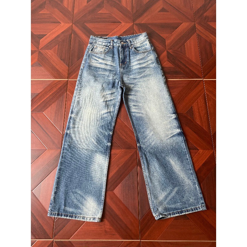 2026 Washed American-style distressed ice blue vintage combat bull king A-line loose casual straight-leg jeans 2026 Washed American-style distressed ice blue vintage combat bull king A-line loose casual straight-leg jeans