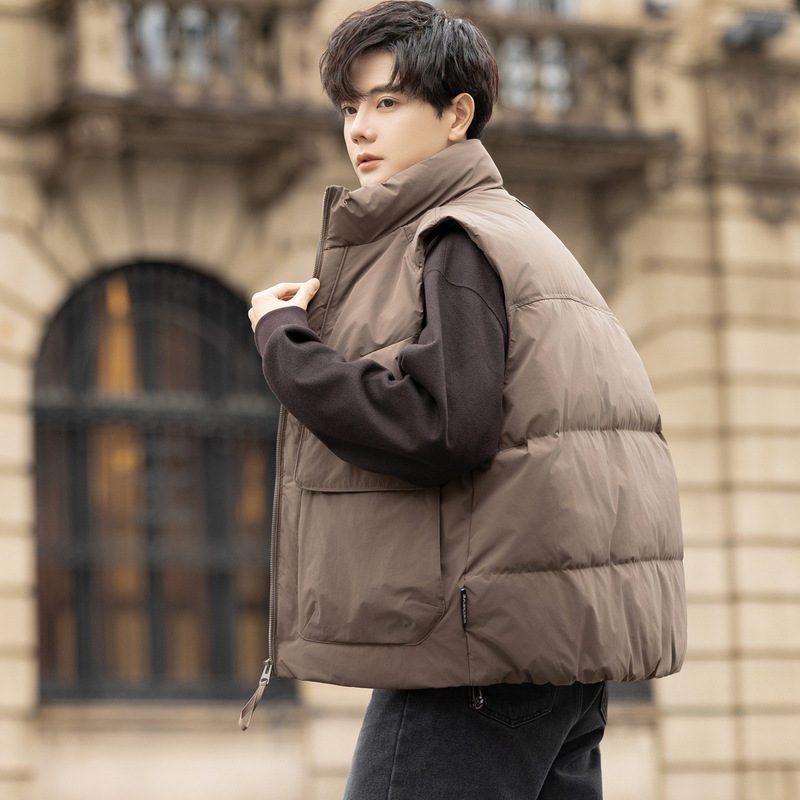 Down Vest Men's Autumn and Winter Stand-Up Collar Warm Vest Vest Sleeveless Casual Trendy Korean Style Slim Jacket for Men