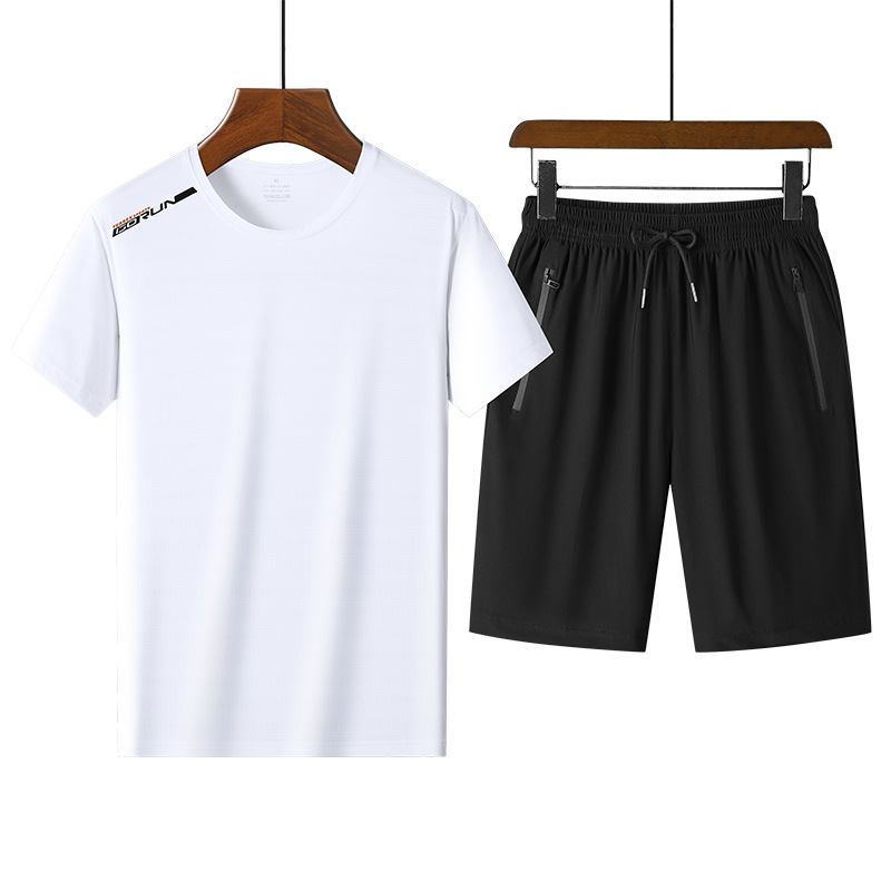 Traje deportivo para hombre casual de verano fina seda de hielo de manga corta pantalones cortos de dos piezas para hombres de secado rápido ropa deportiva para correr