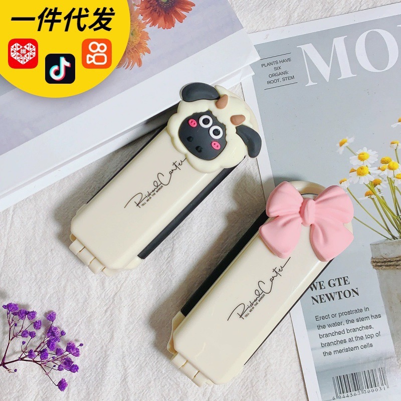 乳白色のエアクッションコーム、ポータブル折りたたみミニエアバッグコーム、ミラー付き、女性専用ミラー一体型コーム|undefined
