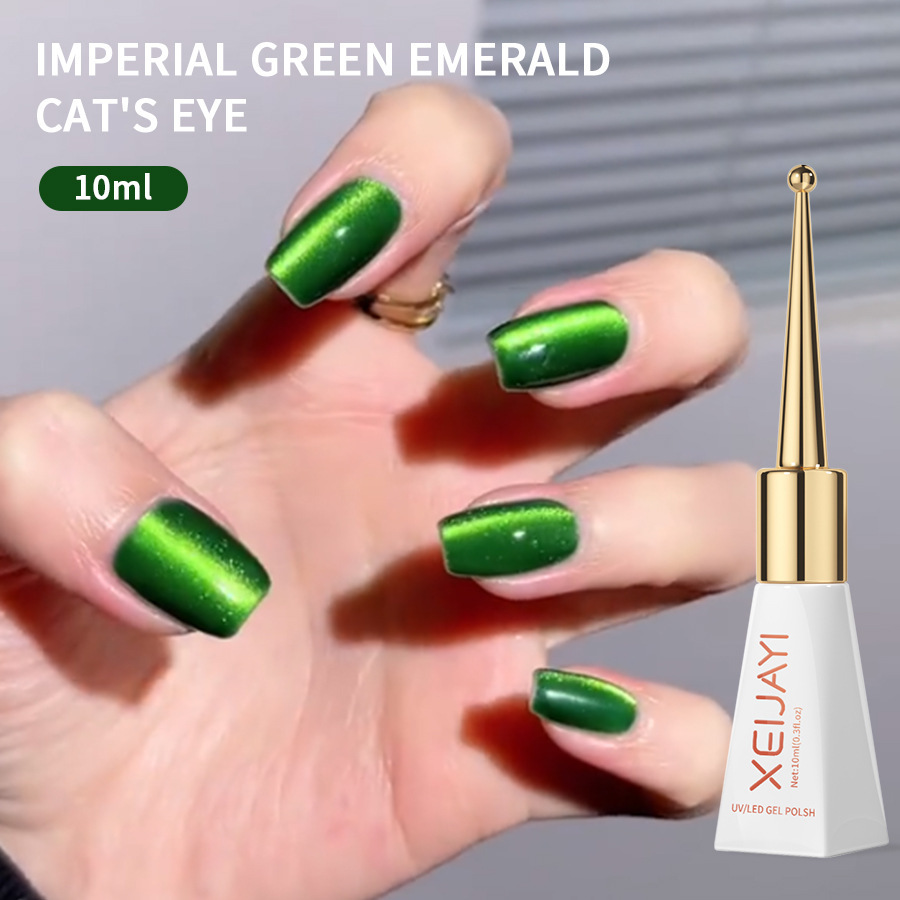 Ojo de gato esmalte de uñas pegamento nuevo Internet celebridad popular color emperador verde gato ojo pegamento durable y firme para salón de uñas