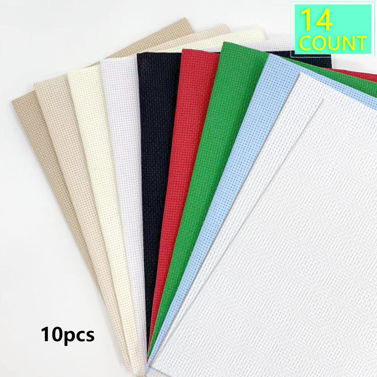 Tela de Bordado de Punto de Cruz de Color Sólido, Bordado DIY, 14CT, Juego de 10 Piezas, Punto de Cruz para Principiantes, Apta para Ventas Transfronterizas. image 1