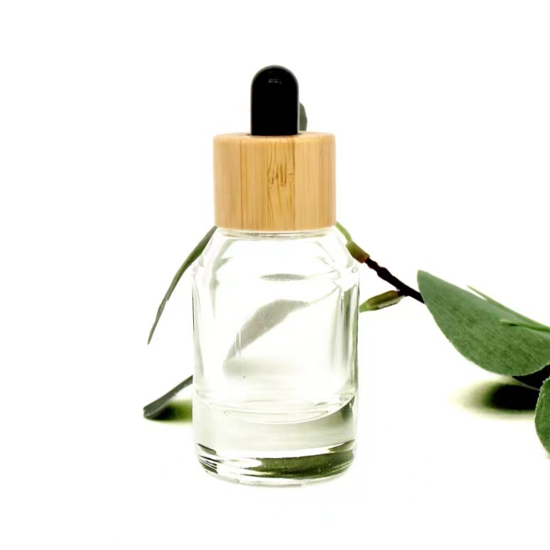 15ml斜肩透明瓶15ml斜肩精油瓶玻璃斜肩精油瓶竹木胶头斜肩滴管瓶