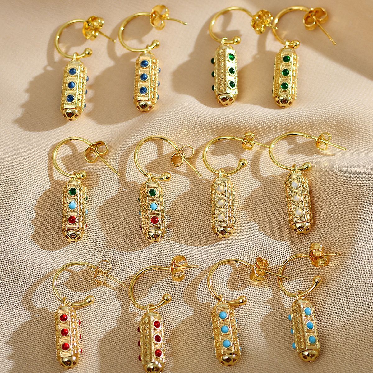 30g Weight Copper Ear Needle Material Drop Earrings Classification 1 Pair Quantity Casual, Daily Occasion Copper Material Geometric, Solid Color Pattern Women's Gender Plating Design Vintage Style Style 1 Pair Vintage Style Geometric Solid Color Plating Copper Drop Earrings 无