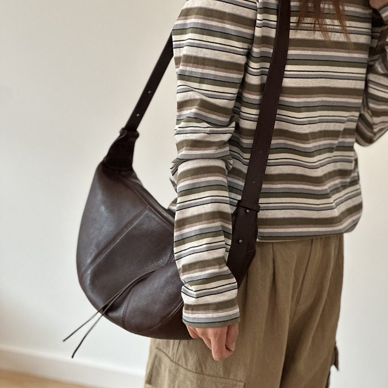 2025 New Genuine Leather Women's Bag Top Layer Cowhide Crossbody Bag Casual Bag Crescent Bag High-end Saddle Bag Shoulder Bag