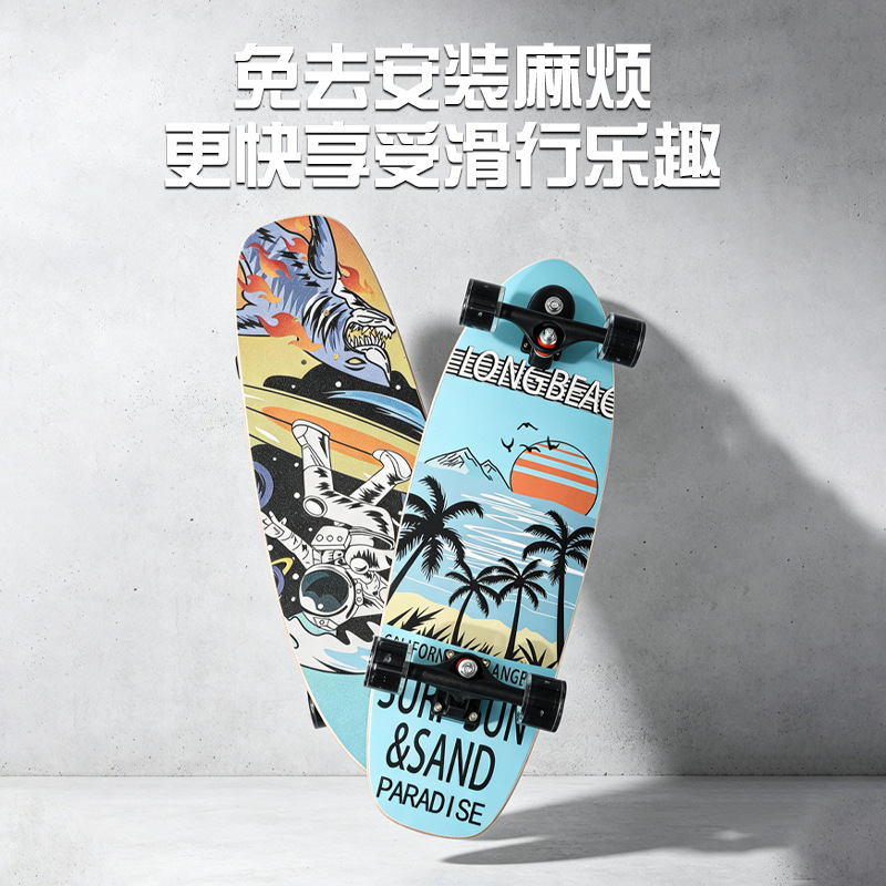 Land Surfboard for Boys and Girls, Beginners, Adults, No-Pedal Land Surfboard, Double-Sided Decal, Four-Wheel Skateboard