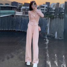 大码春秋季时尚洋气高级感显瘦两件套女连帽卫衣休闲运动套装胖mm