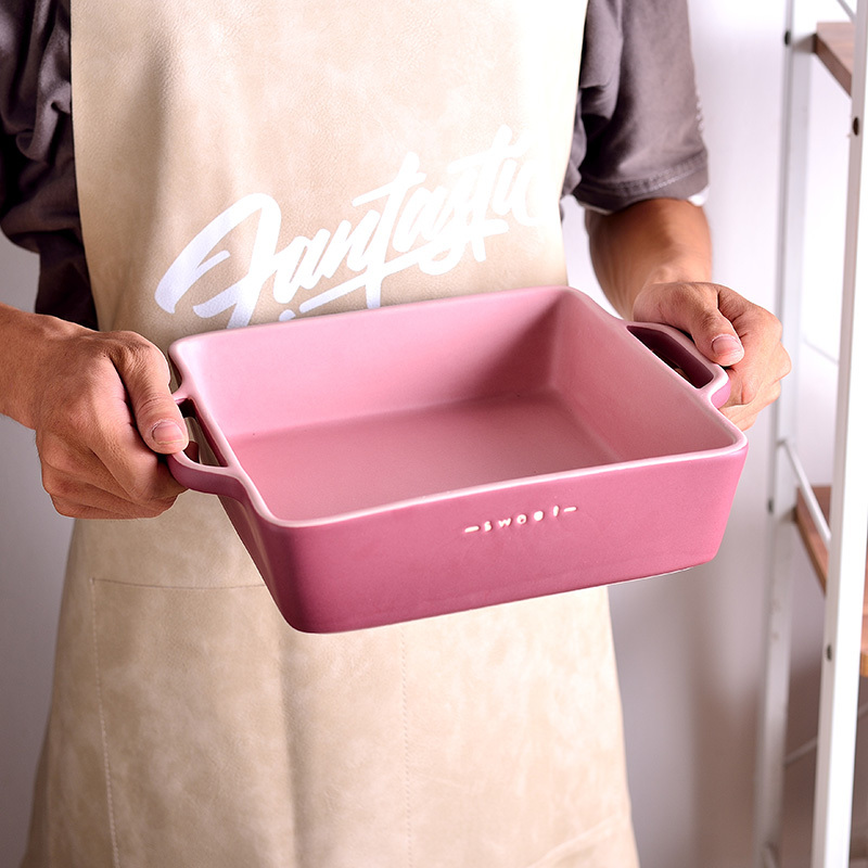Nordic Style Double-Eared Ceramic Cheese Baked Rice Plate Rectangular Microwave Oven Baking Baking Pan New Product Nordic Style Double-Eared Ceramic Cheese Baked Rice Plate Rectangular Microwave Oven Baking Baking Pan New Product