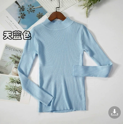Свитер облегенного кроя из rib-knit, корейский стиль, высокий воротник, длинный рукав, один размер