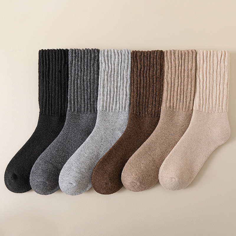 Cross-border super thick thick wool terry men's socks solid color all-match tube socks northern winter socks men's ski socks