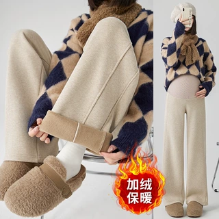 孕妇裤高腰托腹秋冬季羊绒奥粒绒加绒加厚直筒阔腿裤长裤保暖外穿