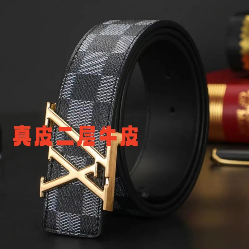 Neuer Herren-Ledergürtel 3,8 cm breit mit XL-Buchstabenschnalle, glatte Schnalle, Herrengürtel, jugendlich, koreanischer Stil, modisch, Geschäftskollektion