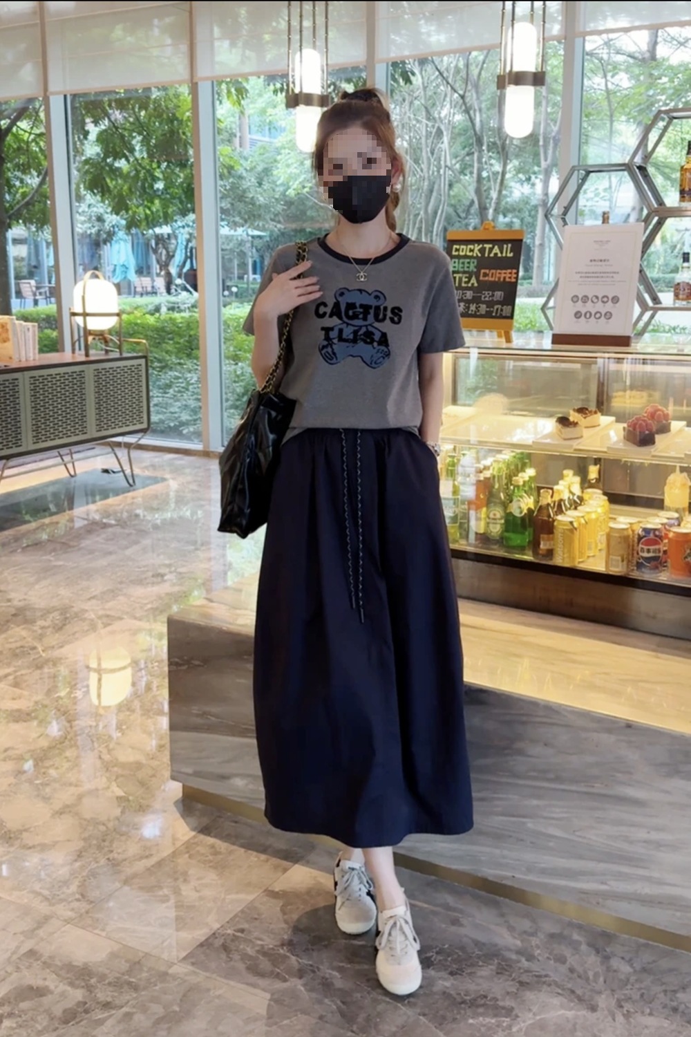 Áo thun nữ cổ tròn in chữ phối màu tay ngắn mùa hè 2026 — Trang phục [Áo+váy], Lời bài hát: Dark Blue (Single Half Dress), Lời bài hát: Grey (One Piece Top) chi tiết 4