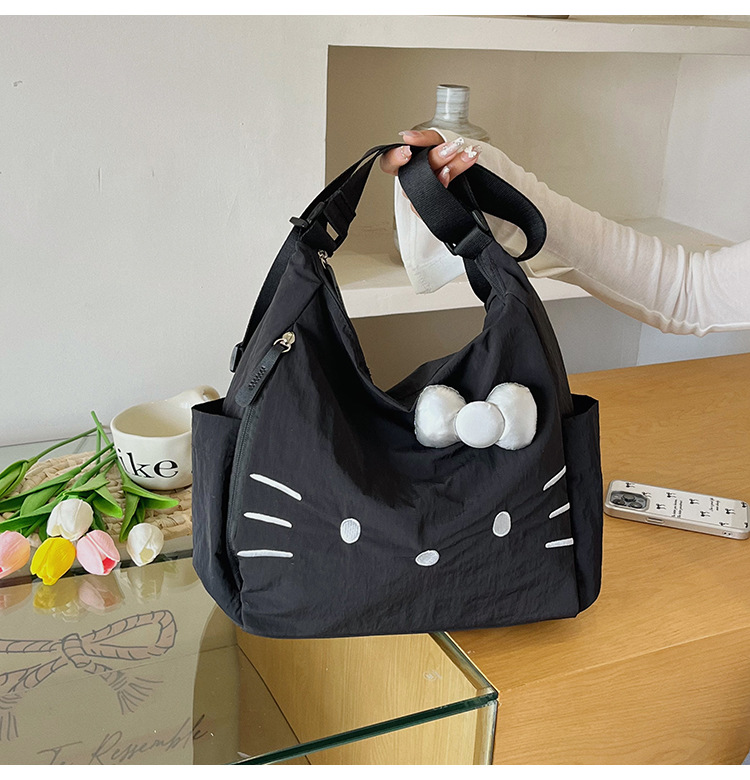 Cross-border Nylon Women's Bag 2026 New Style Large Capacity Cute Little Cat Single Shoulder Bag Bow Tote Bag Backpack