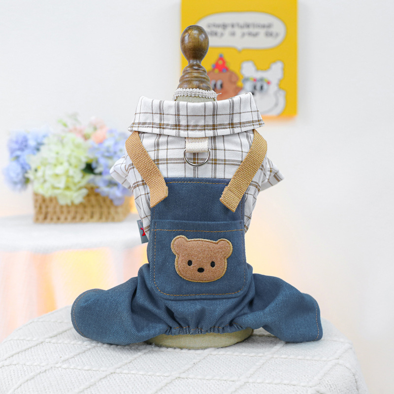 在庫あり！人気のペット服、子犬・猫用、工場直送、春秋用、クマちゃん柄のつなぎ服、四足服|undefined