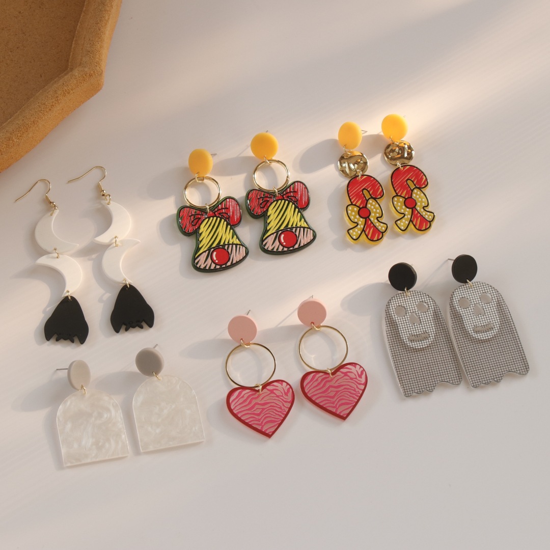 1 Par Diseño Original Forma De Corazón Campana Arílico Malla Mujeres Pendientes De Gota display picture 7