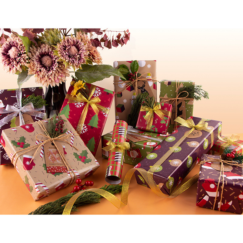 Papel de regalo navideño superventas transfronterizo, papel de regalo para San Valentín y cumpleaños, papel de fondo para pared, papel para cubiertas de libros al por mayor.
