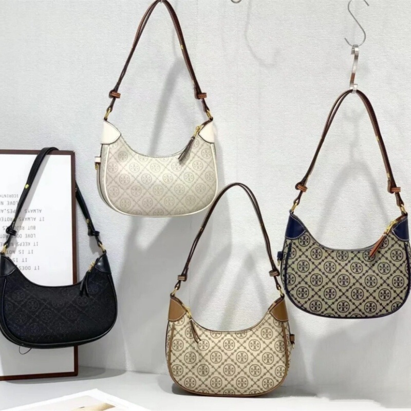 Tortyburch 新しい脇の下キャンバス刺繍三日月バッグポータブルショルダークロスボディ三日月レディースバッグホーンバッグ|undefined
