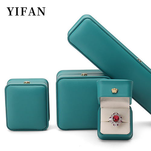 Jewelry Crown Round Corner Ring Box Pendant Decorative Box Gift PU Leather Necklace Box Flip Cover Packaging Box Wholesale