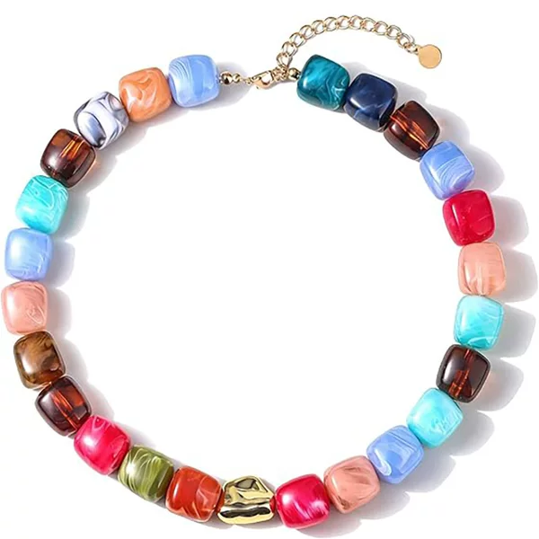 European and American Cross-Border Popular Colorful Resin Beaded Necklace Dopamine Style Fashion Clavicle Chain High-End Versatile Necklace