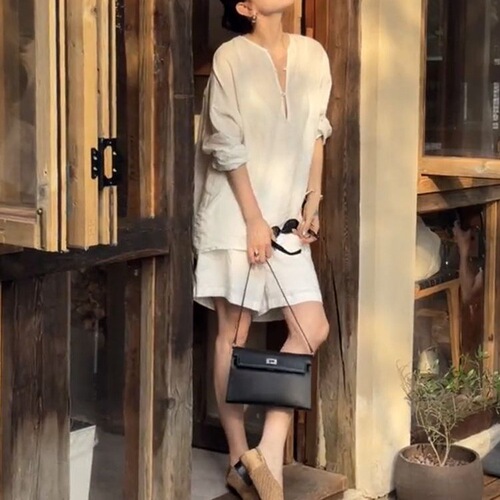 Korean simple commuting sunscreen white shirt top and shorts two-piece 2026 summer fashionable all-match new