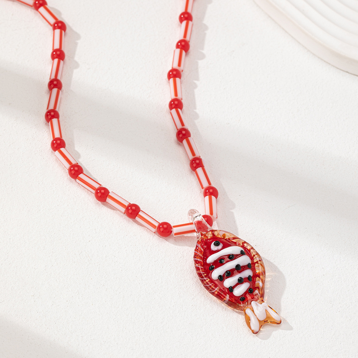 Glass Chain Material Beaded Chain Chain Type 1 Piece Quantity Casual, Holiday, Beach Occasion Cute Marine Style Fish Glass Beaded Chain Lobster Trigger Clasp Closure Beaded Necklaces Wholesale