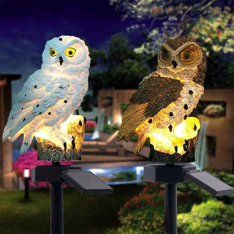 Solar Resin Owl Garden Light, LED Stake Lamp, Outdoor Lawn Decoration, Multiple Designs