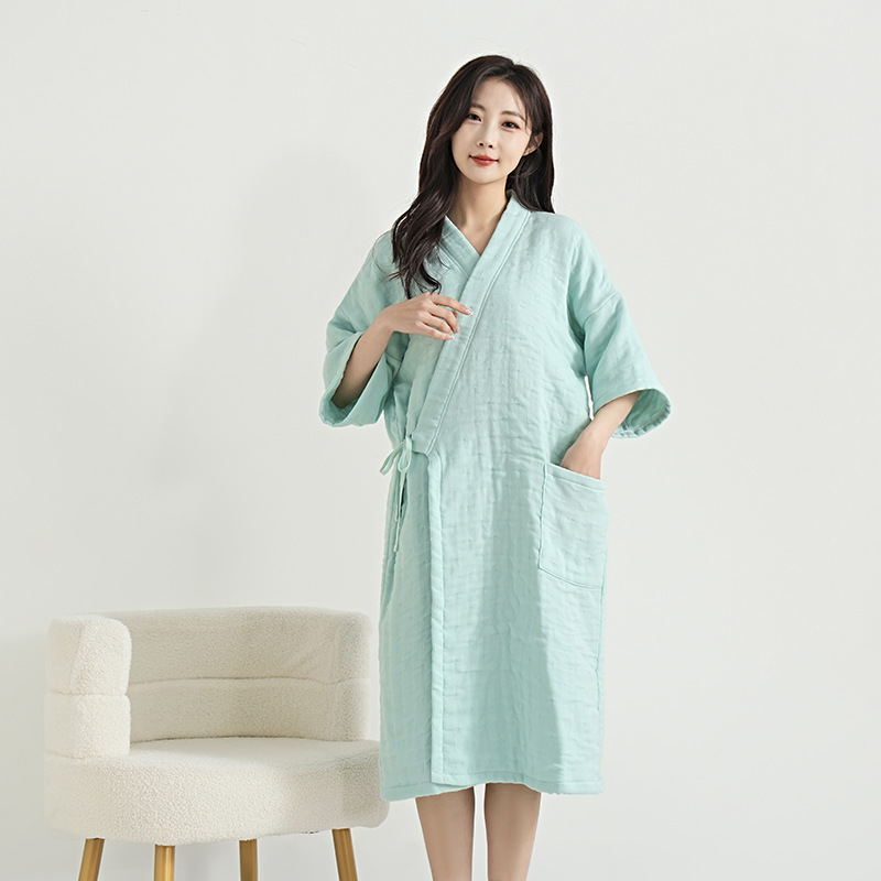 성인용 목욕가운 A형 4겹 거즈 가정용 욕실용 통기성 100% 순면 중성 순면 외부 착용 가능 반팔 목욕가운