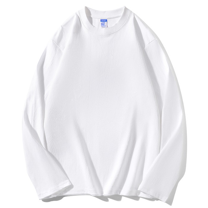 三本針！長く洗っても形が変わらない！300gの厚手純綿ホワイト長袖Tシャツ レディース ゆったり着痩せ効果あり メンズにも使えるインナー