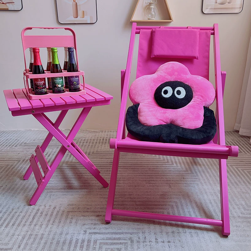 Розово-красный флуоресцентно-розовый пляжный стул, шезлонг из цельного дерева, интернет-знаменитость, стильный, можно настроить для кемпинга, стильный, удобный для кемпинга, складной Q ^ l