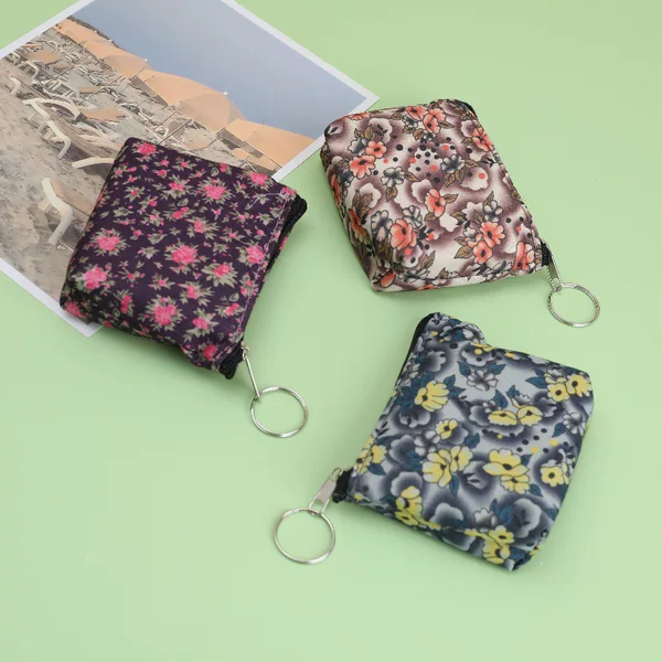 Floral Canvas Coin Purse Mini Coin Bag Student Zipper Simple Fabric Pouch Hand-Held Multi-Purpose Bag